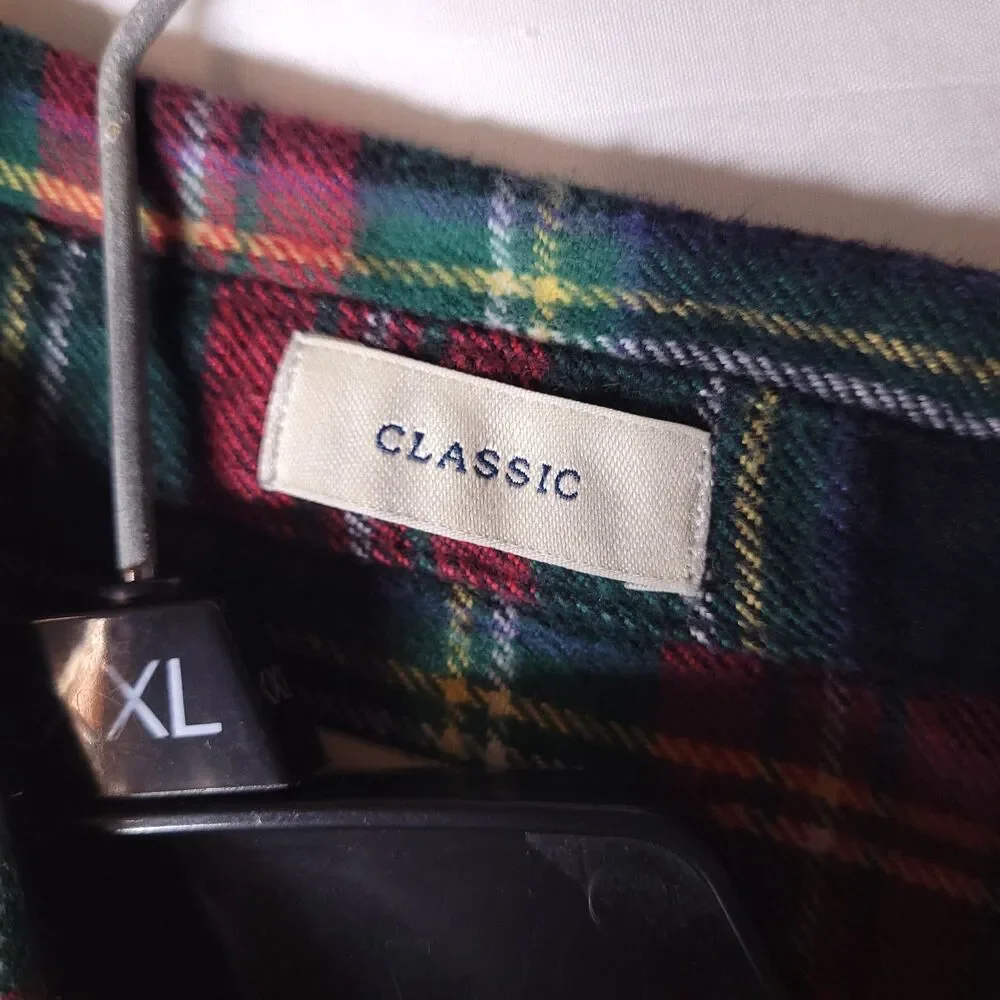 J Crew Flannel Shirt Mens Medium Plaid Red, Green Mid Weight Double Brushed